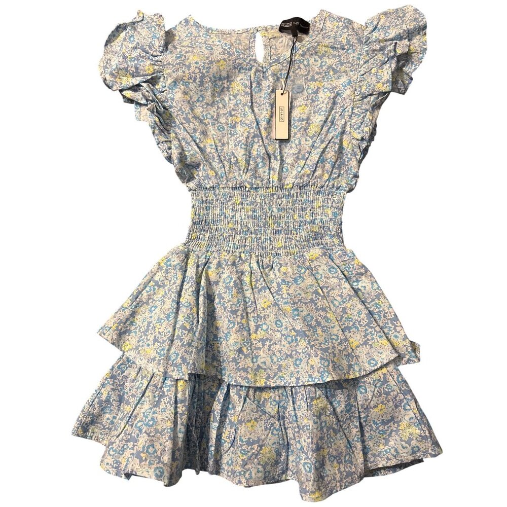 Le La Lo Toddler Girls Floral Ruffle Tiered Dress 1-2Y Blue & Yellow Cotton Blen